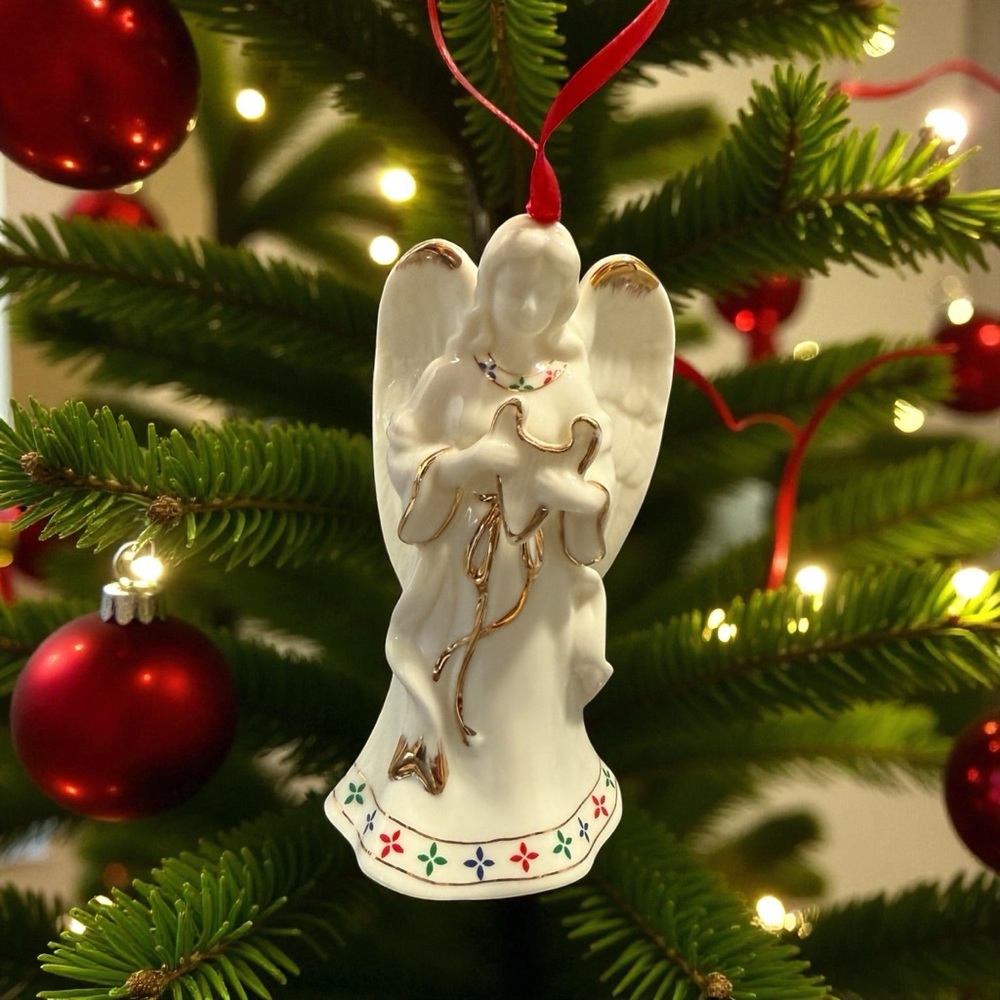 Formalities by Baum Brothers Porcelain Angel Ornament w/ Gold Trim & Ribbon